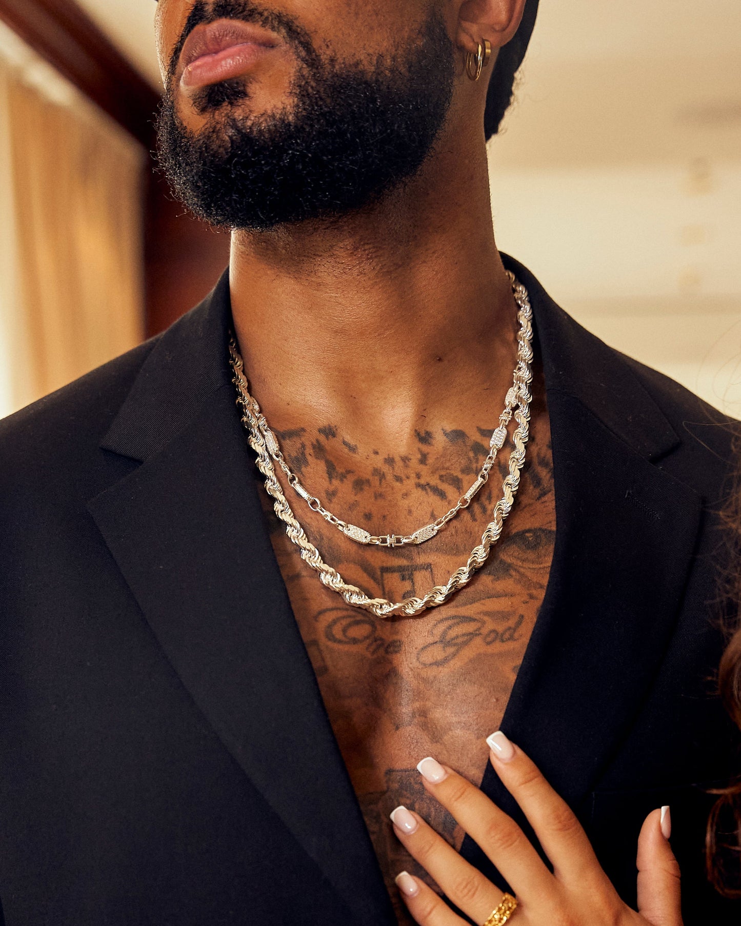 Plattenkette Halsband Med Diamanter 6mm - 925 Silver